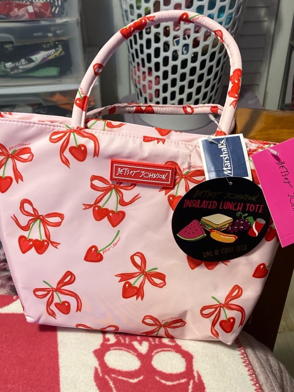 Betsey Johnson Pink Cherry Print Insulated Tote